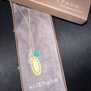 New Silpada Brass/Silver & turquoise Be Strong necklace 18-20”
